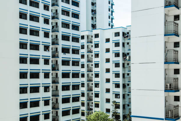 singapore-17 ott 2017: singapore hdb zona edificio residenziale vista aerea giorno - high rise apartments foto e immagini stock