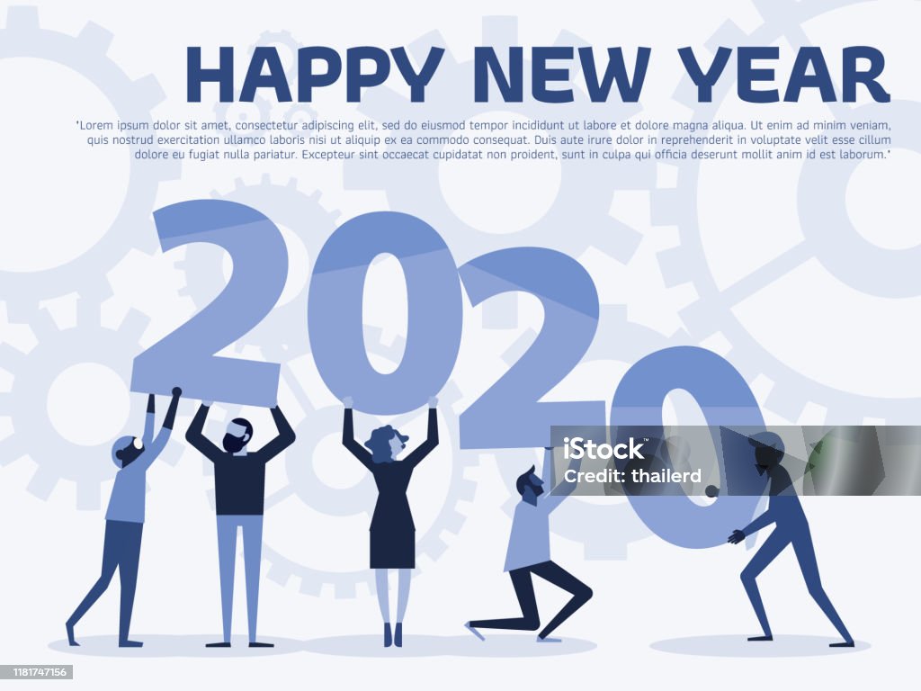 Happy New Year 2020 Text Hold By Team Stock Illustration ...