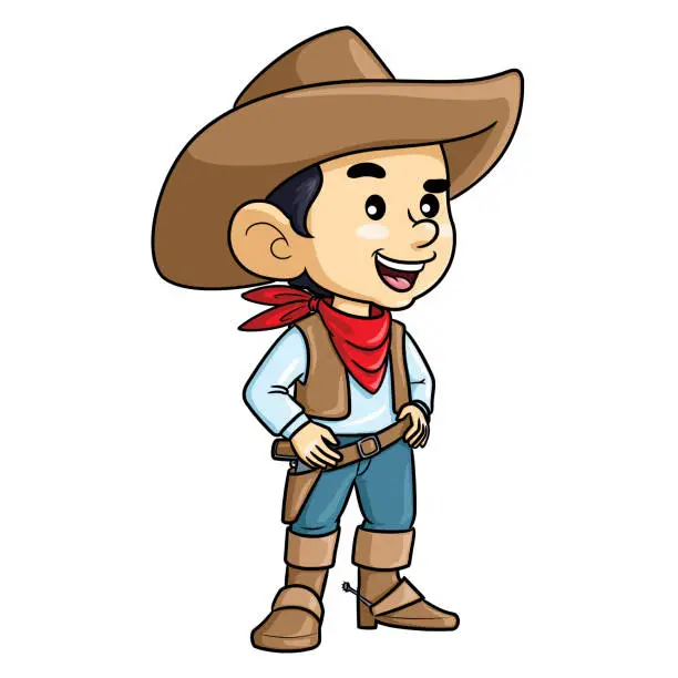 Vector illustration of Cowboy Kid Cartoon