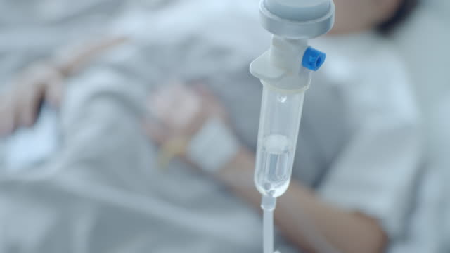 Close up of IV drip in hospital,Slow motion