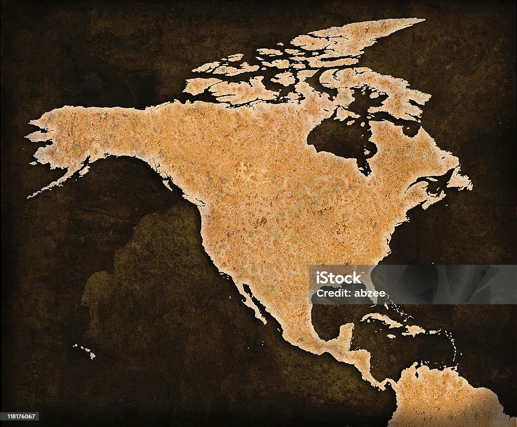 Rusty mapa-múndi em fundo marrom grungey América do Norte - Foto de stock de América do Norte royalty-free
