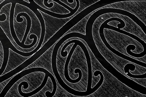 Chalkboard Background of Maori Kowhaiwhai Pattern.\nThis image is created from my own photographic image in a chalkboard style look for a more organic and rustic, sustainable look.
