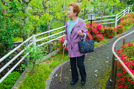 Elderly woman taking a walk