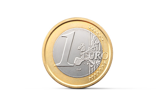 One Euro coin on white background.