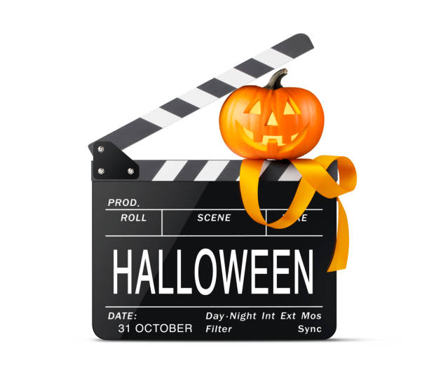 Halloween Ciak. Movie clapper board with Jack O'Lantern.