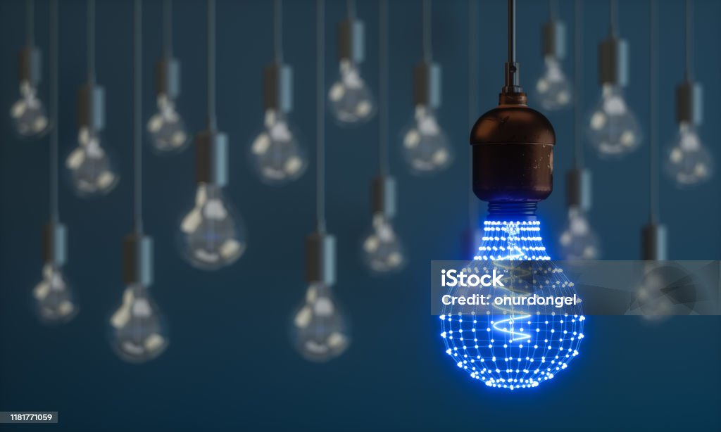 Lightbulb With Connecting Dots Technology Stock Photo