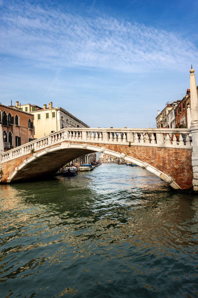 Venice, the Ponte delle Guglie (bridge of the spires - 1580) over the Cannaregio canal of the Venetian lagoon. UNESCO world heritage site, Italy, Europe