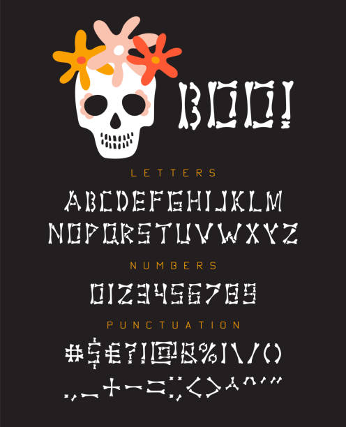halloween-schrift von knochen und schädel. - bone font stock-grafiken, -clipart, -cartoons und -symbole