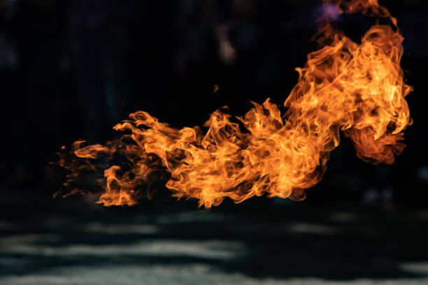 istock Closeup Fire flames from gas explosion on black background. 1181772341