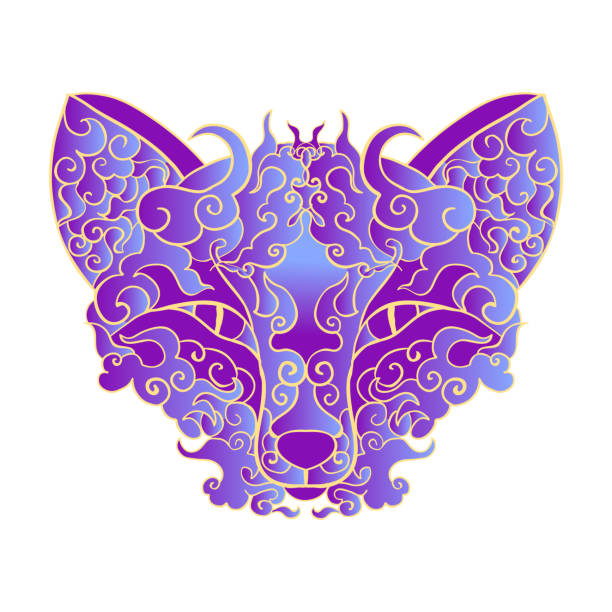 istock Fox at eastern style with clouds and swirls. Psychedelic motives. Isolated at white background. 1181772359