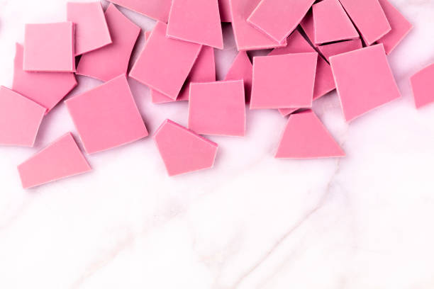 istock Ruby chocolate slices, shot from above on a white marble background with a place for text 1181772546