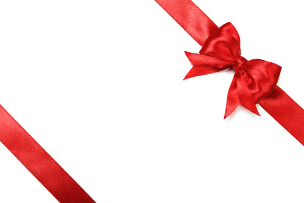 istock Shiny red satin ribbon on white background 1181774130