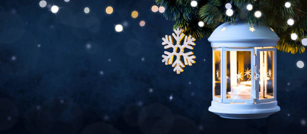 istock Christmas Lantern On Snow With Pine Branch 1181774154