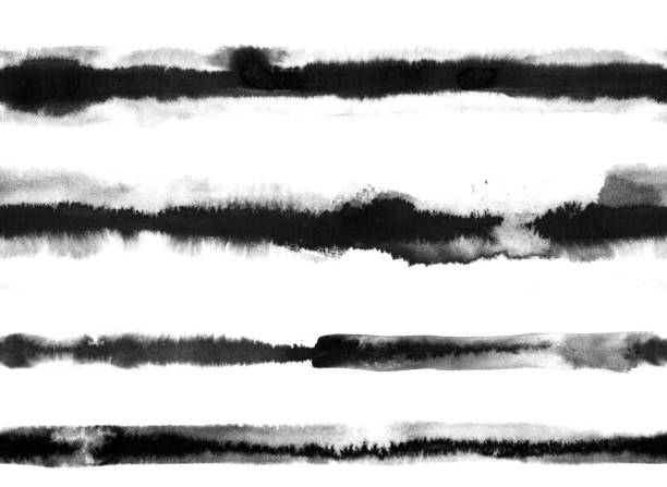 ilustrações de stock, clip art, desenhos animados e ícones de set of four hand painted watercolor horizontal lines in shades of black - abstract shapes -  illustration in vector with visible uneven rough and multilayered traces of diluted paint spilled over a white piece of paper - pattern illustration and painting backgrounds seamless