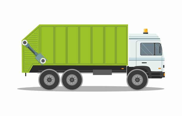 ilustraciones, imágenes clip art, dibujos animados e iconos de stock de camión de basura aislado sobre fondo blanco. - camion de basura