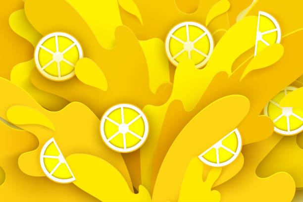 istock lemon juice splashes and drops in a paper cut style. orange slices and paper slices. soft shadows and rich bright colors. stock vector illustration. 1181783033
