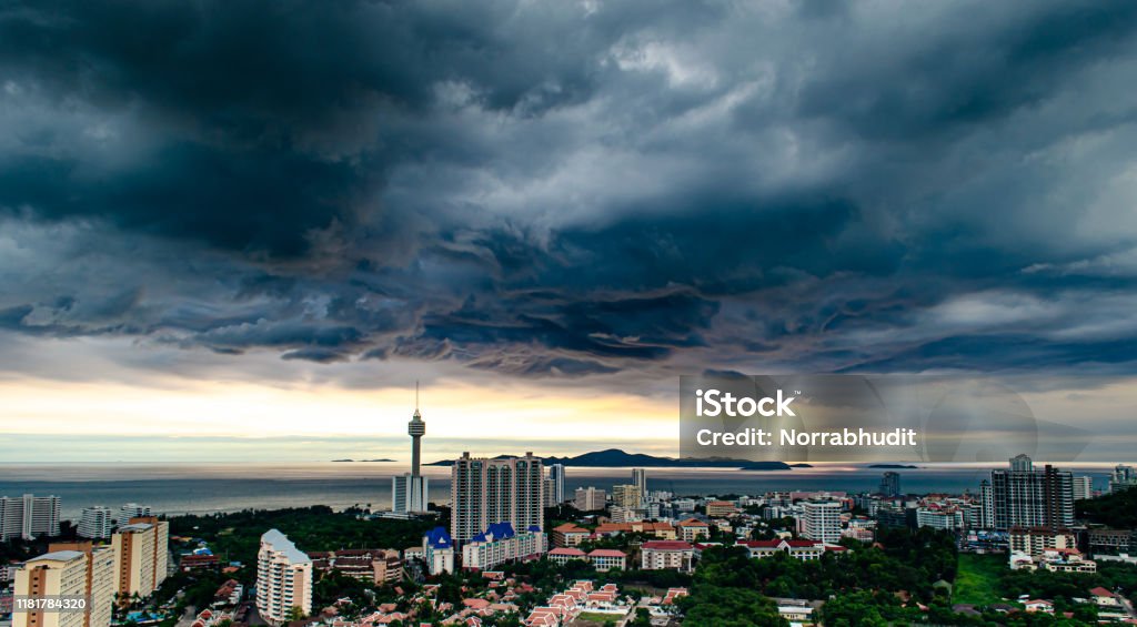 Stromy Skies Looking over Pattaya to stromy sky at sea Thailand Stock Photo