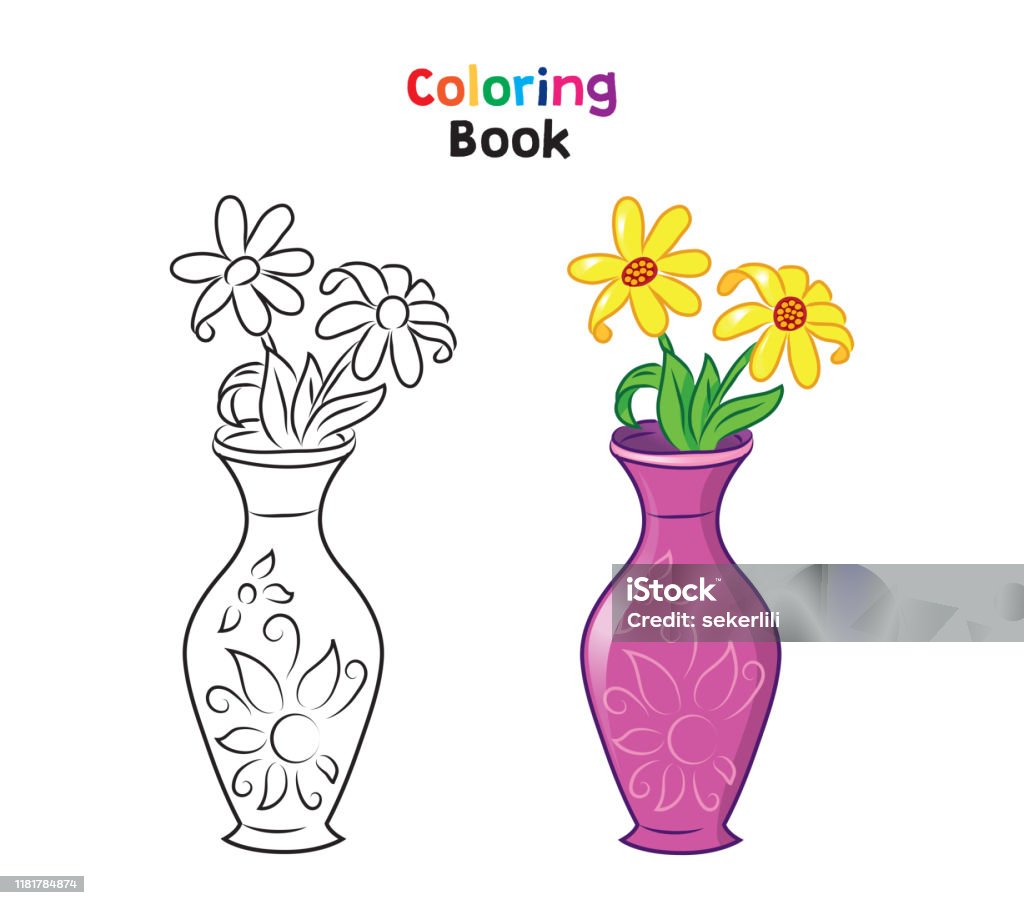 Coloring Page For Children Vase With Flowers Stock Illustration ...