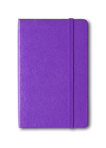 Purple closed notebook mockup isolated on white