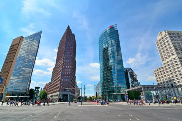 Potsdamer Platz is an public square in the centre of Berlin at sunny day, Germany