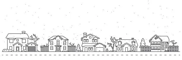 Vector illustration of Winter village neighborhood vector illustration