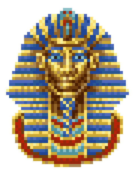 Egyptian Pharaoh Mask Icon Pixel Art Egyptian Pharaoh Mask Icon in a retro 8 bit arcade video game pixel art style. ancient egyptian art stock illustrations