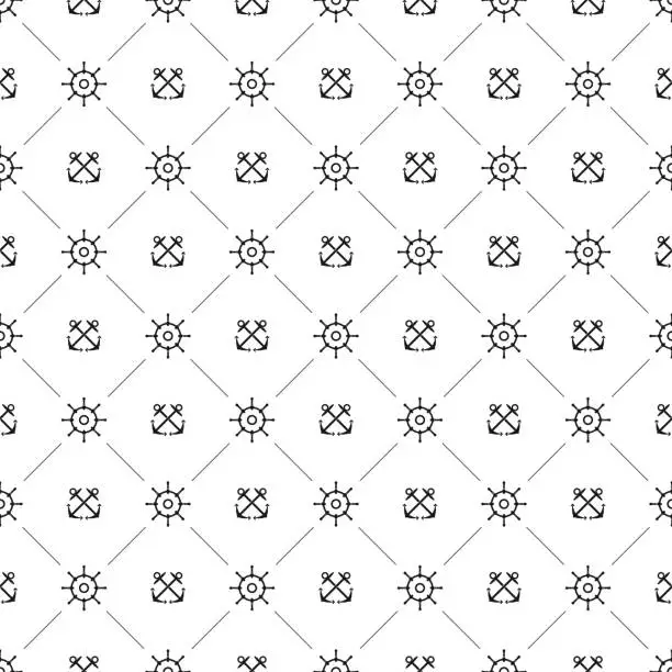 Vector illustration of Seamless maritime pattern with helm and crossed anchors