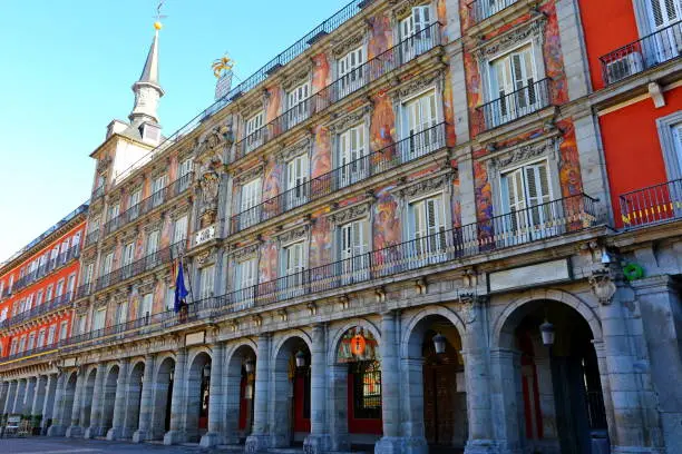 the Casa de la Panaderia in the Plaza Mayor, Madrid, Capital city of Spain.