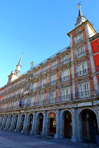 the Casa de la Panaderia in the Plaza Mayor, Madrid, Capital city of Spain.