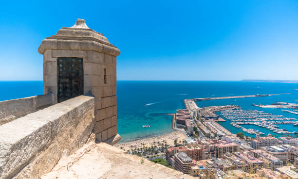 Alicante, Spain. The port seen from the Santa Barbara Castle stock photo