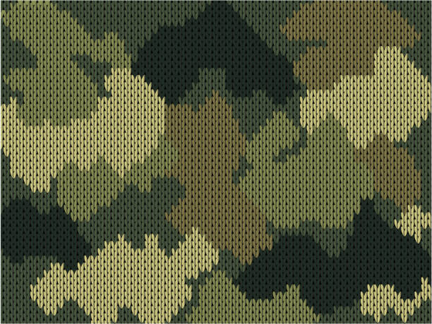 istock Colorful military decorative forest camouflage. Knitting khaki pattern. Woolen spots wool  texture. Modern pattern, texture, banner,  background, greeting card, design textile. Vector illustration. 1181804823