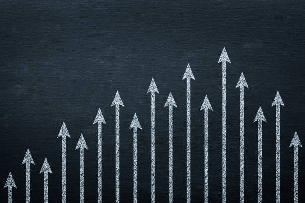 Arrows pointing up Concept on Blackboard , 3d render