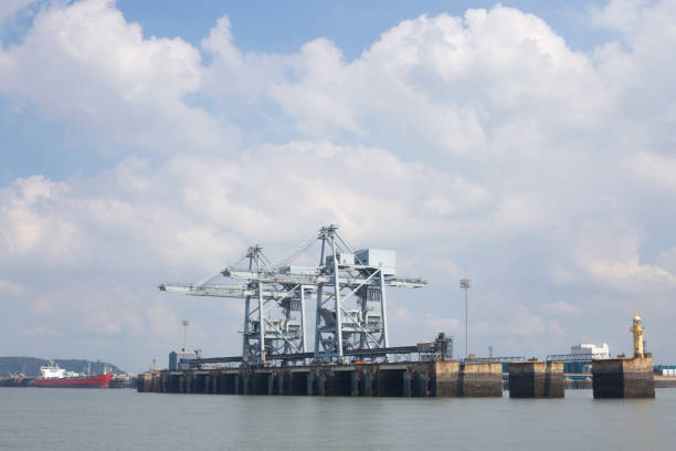 View on gantry cranes and containers in the New Port container terminal.