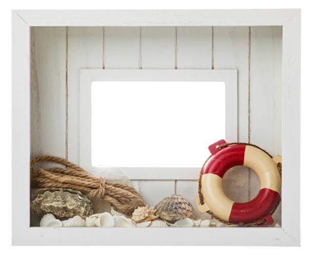 istock Wooden picture frame with maritime decoration isolated with clipping path 1181808789