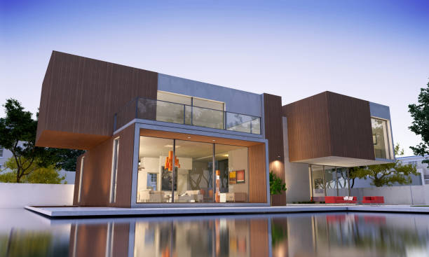 istock Modern luxurious house with wood 1181810031