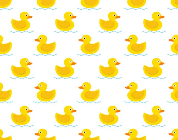 Vector illustration of Seamless pattern of yellow rubber duck on white background - Vector illustration