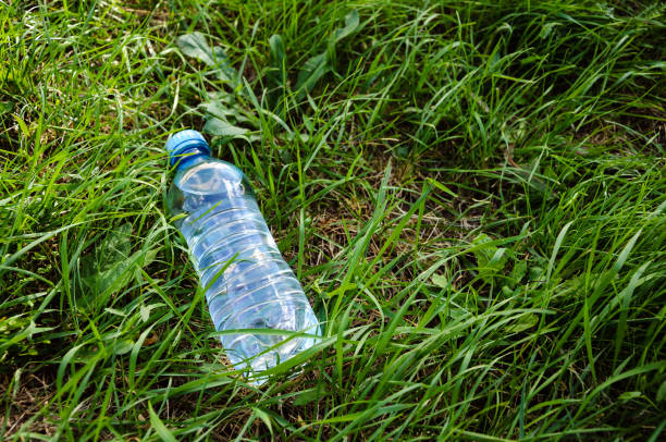 istock Plastic bottle with water on a green grass 1181812433
