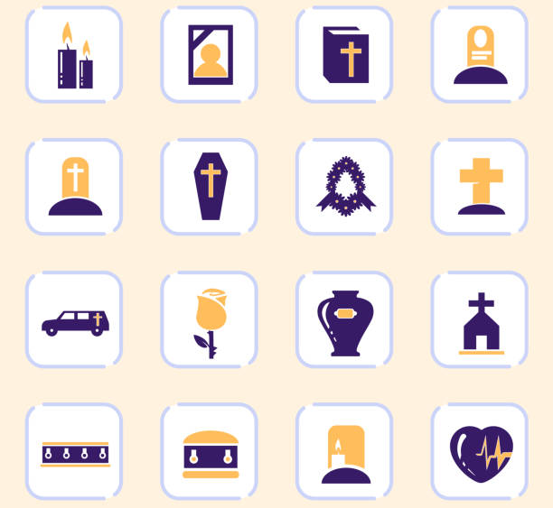 Funeral service icons set Funeral service color vector icons for user interface design funeral home logo stock illustrations