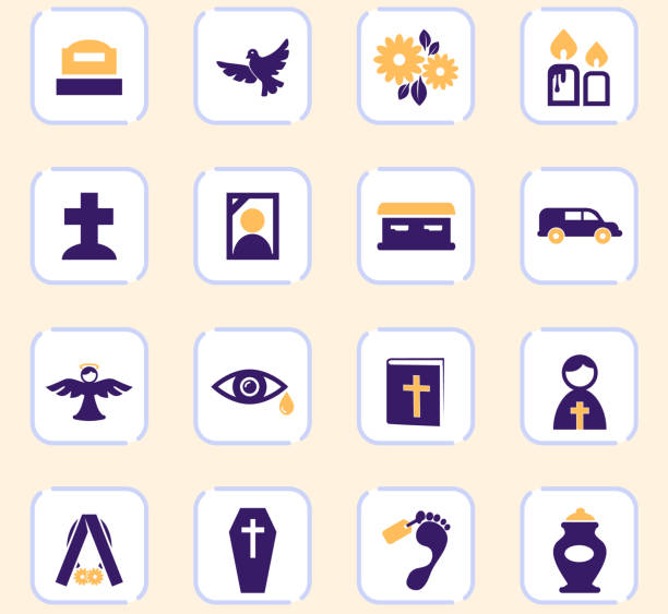 Funeral service icons set Funeral service color vector icons for user interface design funeral home logo stock illustrations