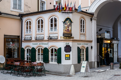 Salzburg, Austria - March 5, 2017: Restaurant Zum Eulenspiegel in Salzburg Old Town.