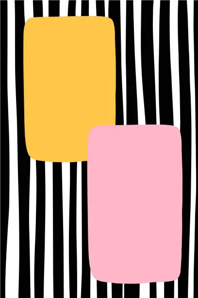 Vector illustration of Hand drawn vector background in abstract style pink yellow black white stripes lines spots