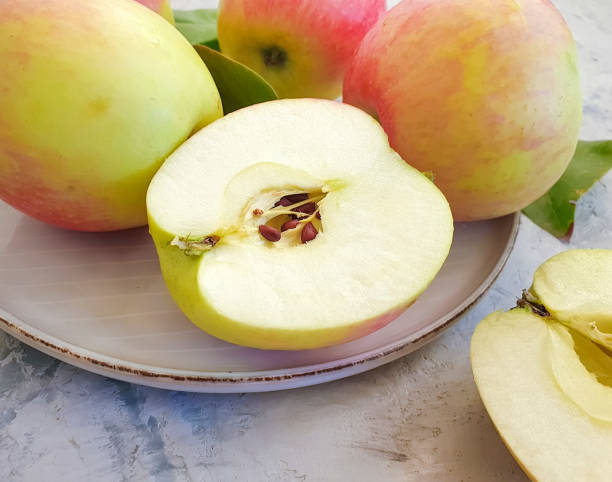 istock fresh apples in a plate on a concrete background 1181822005
