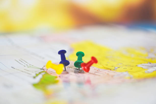 istock Travel map plan for travelling concept / destination points on a map pin 1181824756