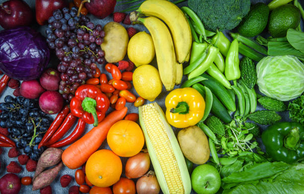 istock Assorted fresh ripe fruit red yellow purple and green vegetables mixed selection various / vegetables and fruits background healthy food clean eating for heart life cholesterol diet health 1181824759