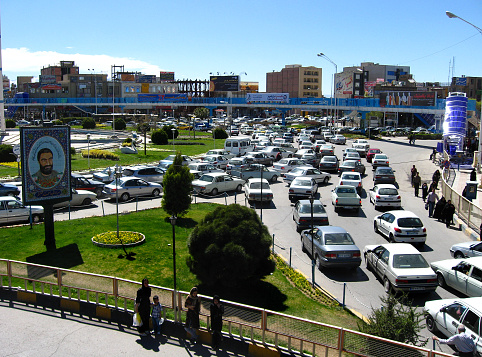 Kerman, Iran - March 17, 2010: Traffic jam on a busy road in central Kerman.