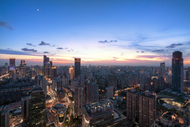 Shanghai city skyline in sunset