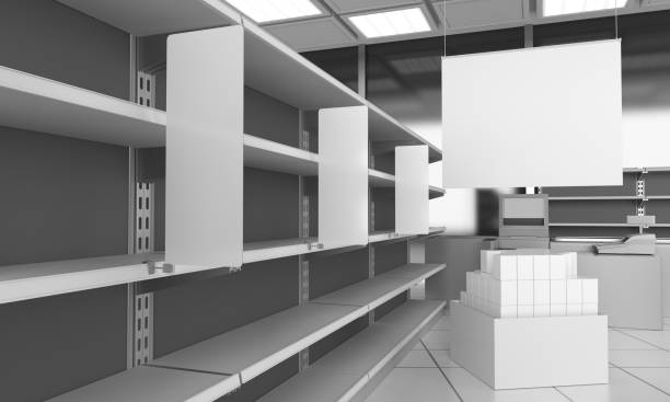 istock Set of shelves with attached  banners 1181829982