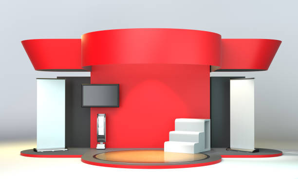 istock Red Promotional Exhibition Stand Or Booth 1181830121