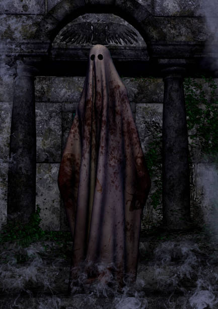 istock Portrait of a scary sheet ghost. 1181830348