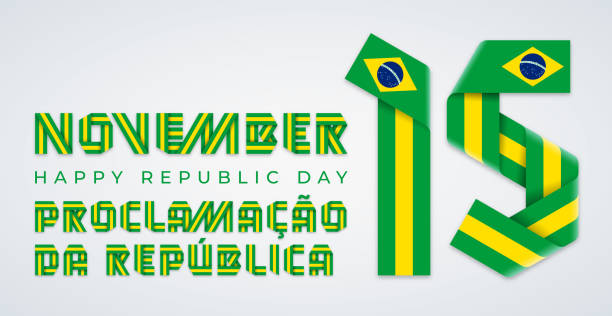 illustrazioni stock, clip art, cartoni animati e icone di tendenza di 15 novembre, design di congratulazioni del giorno della repubblica brasiliana con elementi della bandiera brasiliana. illustrazione vettoriale. - number 15